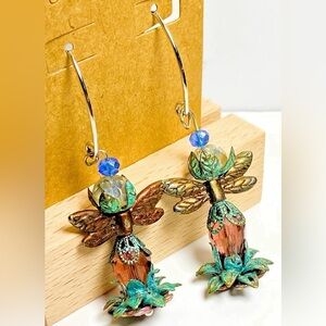 Artisan Dragonfly & Crystal Earrings